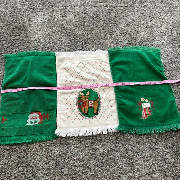 LOT of 3 Christmas Themed Hand Towels Reindeer Santa Claus Stocking & Poinsettia - Picture 5 of 11